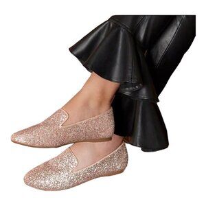 Birdies The Starling Glitter Flats Slip On Loafers Gold Holiday Women's Size 7